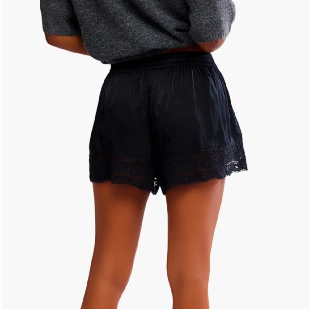 Free People Intimately XS Black Lace Trim Satin Boho Lounge Shorts - Picture 5 of 6